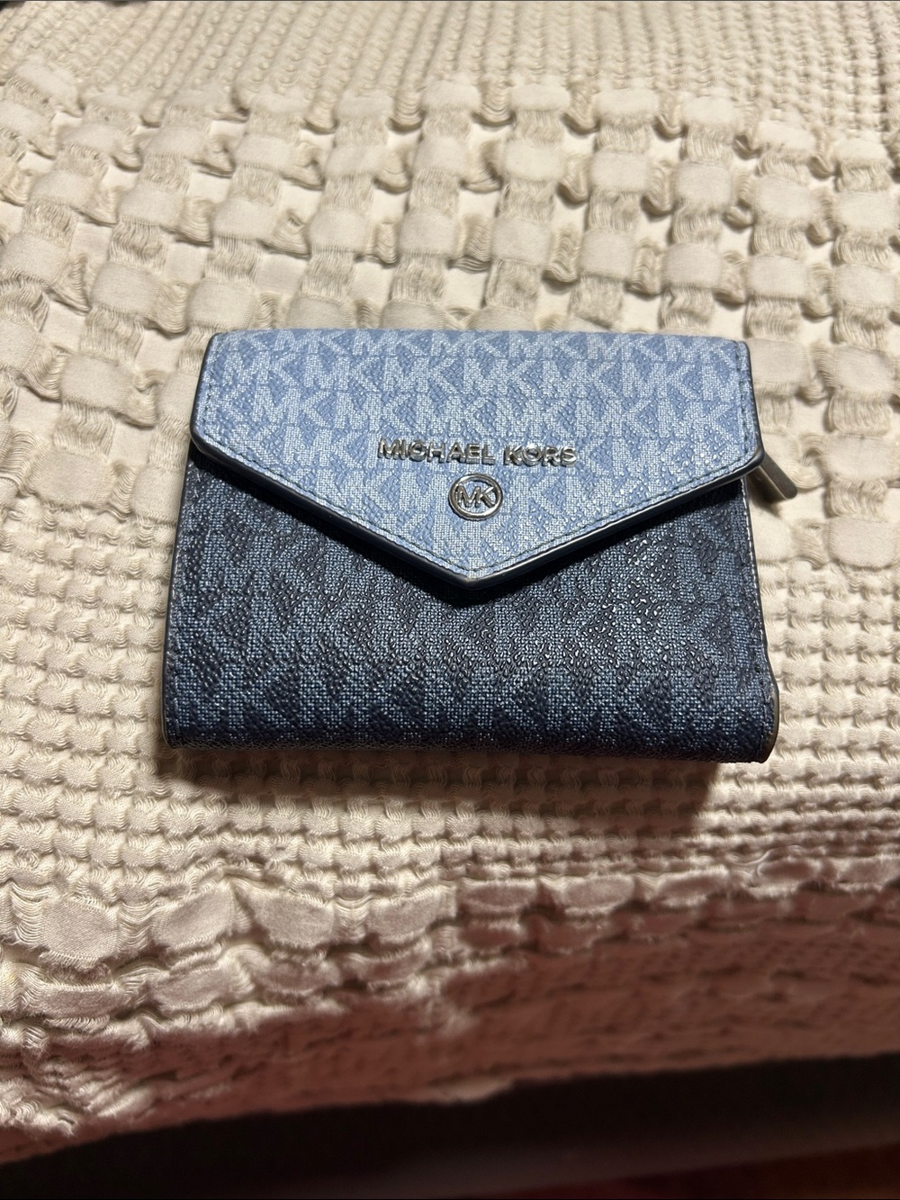 Michael Kors Two-Tone Light Blue and Dark Blue MK Compact Wallet